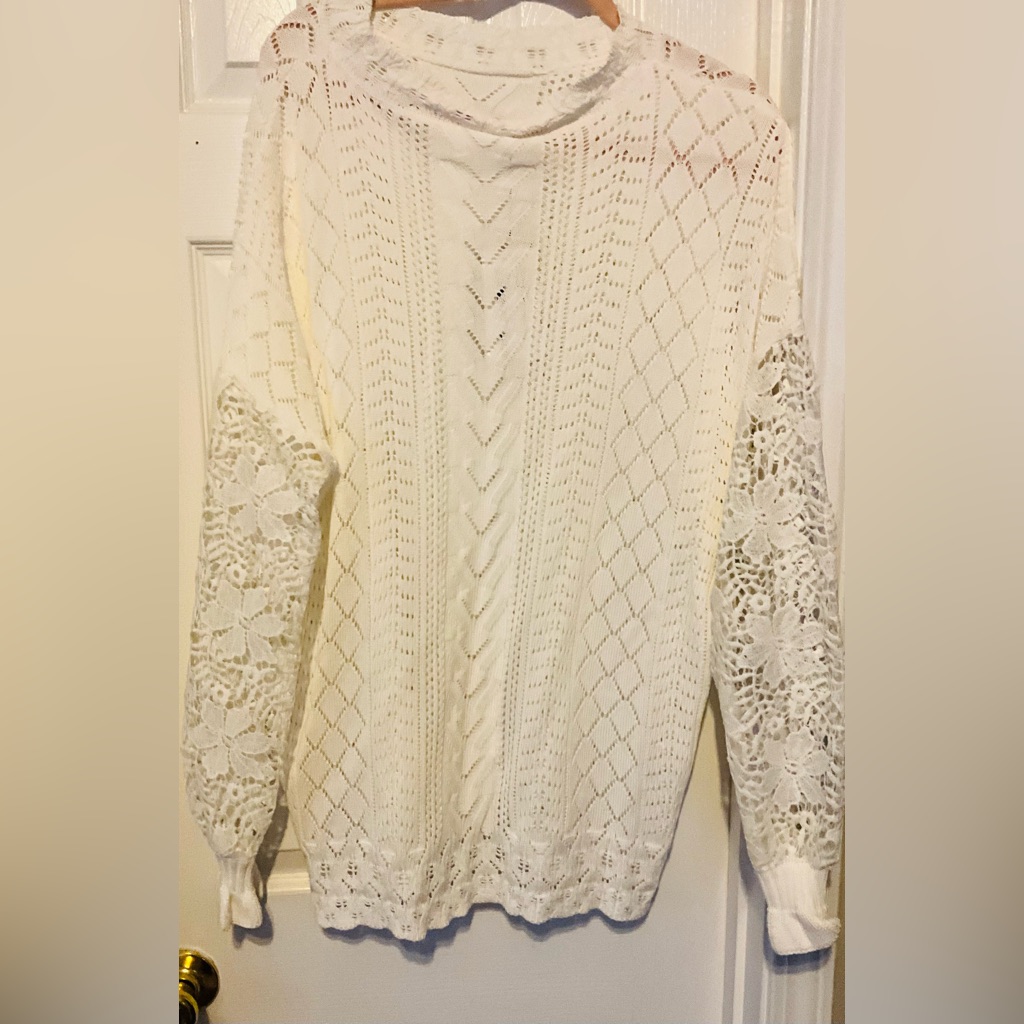 White Crochet White Sweater